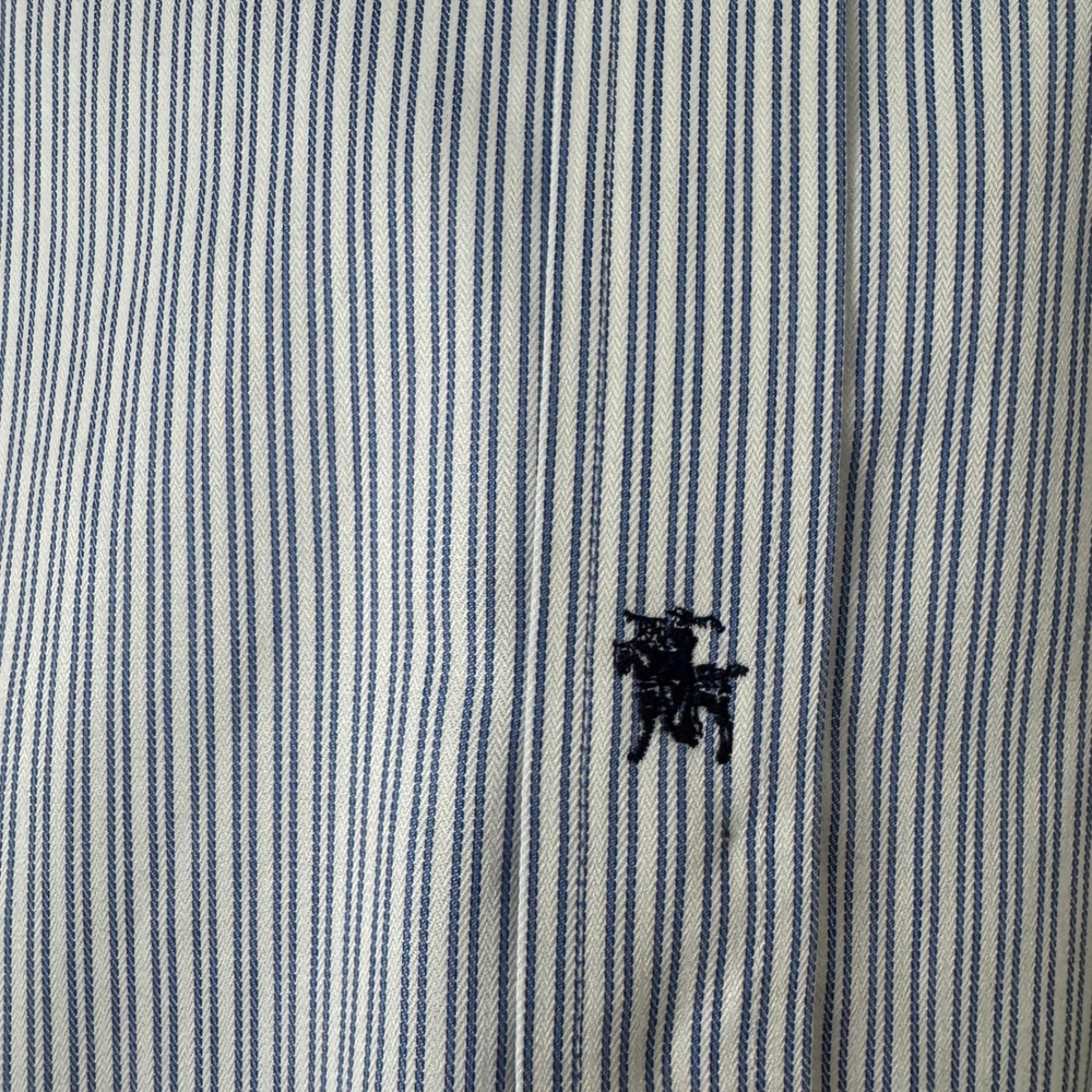 Hart‎ Schaffner Marx Mens Blue White Striped Non-Iron Cotton Dress Shirt 16.5 35 - Picture 3 of 4
